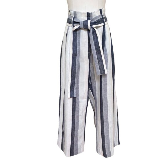 J. Crew Point Sur Paperbag Stripe Linen Pants In Blue and Ivory  Size 10 NWT - Picture 7 of 13
